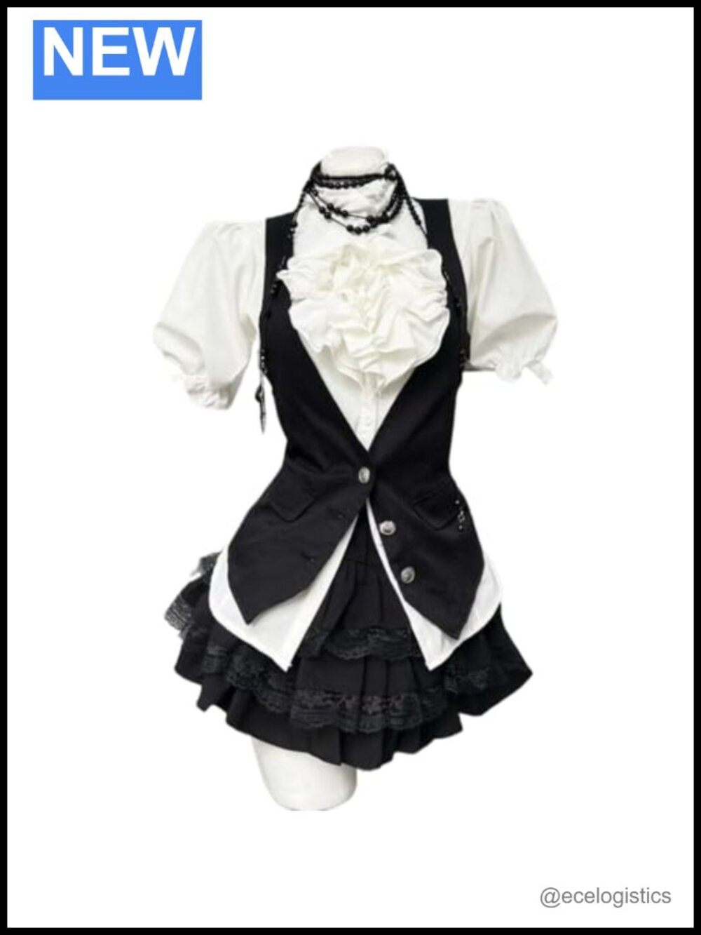 Victorian Goth Ouji Fashion Blouse Vest Skirt Set Womens Retro Steampunk Costume